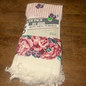 Vintage 80s Saver 3-Pack by Bibb Roses Cotton Kitchen Towels Dead Stock